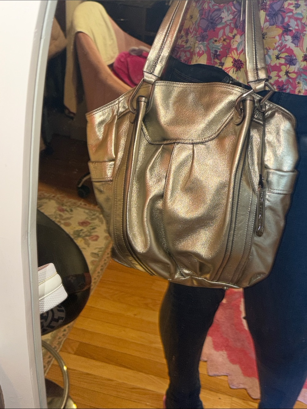 b. makowsky Metallic Gold Leather Shoulder Bag - Picture 7 of 8